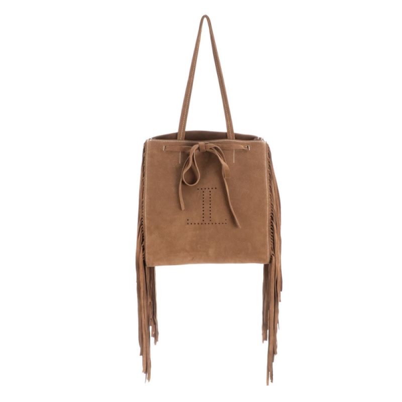 Lucchese | Women's Suede Fringe Tote Bag - Tan/Brown/White