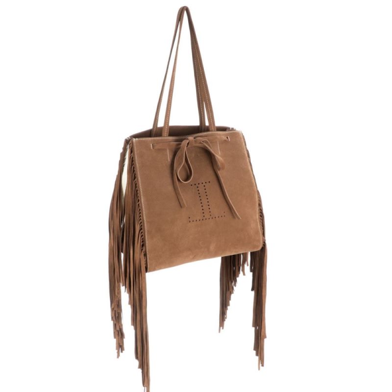 Lucchese | Women's Suede Fringe Tote Bag - Tan/Brown/White