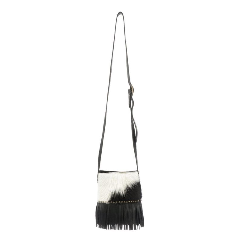 Lucchese | Women's Mini Cowprint Fringe Bag - Black/White