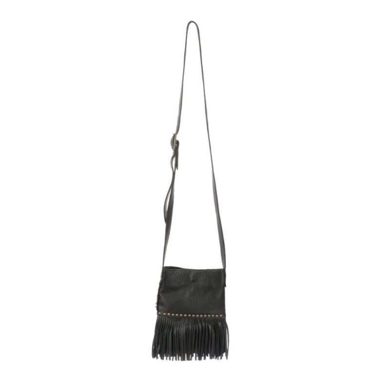 Lucchese | Women's Mini Cowprint Fringe Bag - Black/White